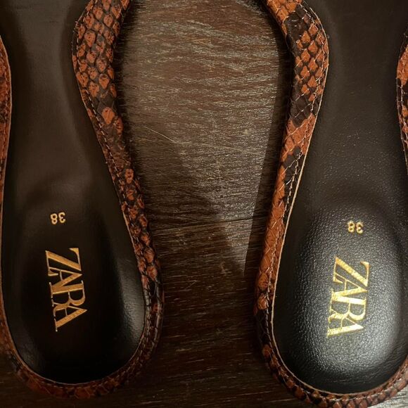 Zara Brown Black Leather Snakeskin Printed Square Open-Toe Slip-On Sandals (NWT) - Picture 2 of 3